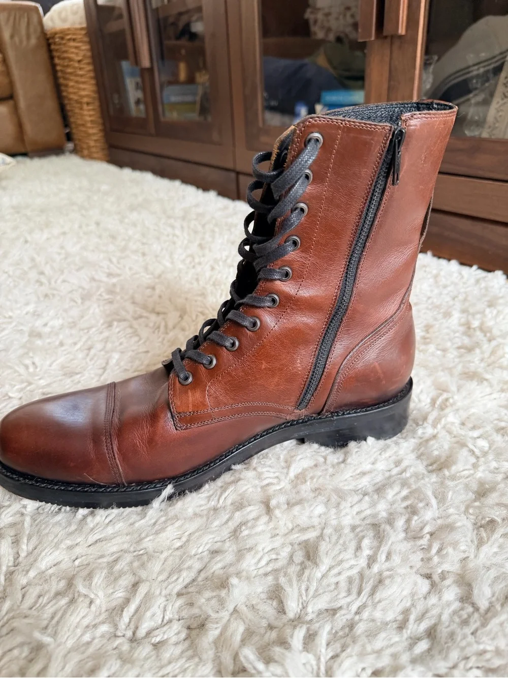 FRYE AND CO. Men's Cognac Leather Lace-Up Boots
